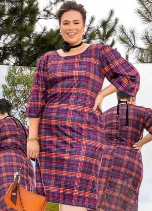 Marguerite - Vestido Xadrez Vibrante em Jersey Acetinado - MARGUERITE