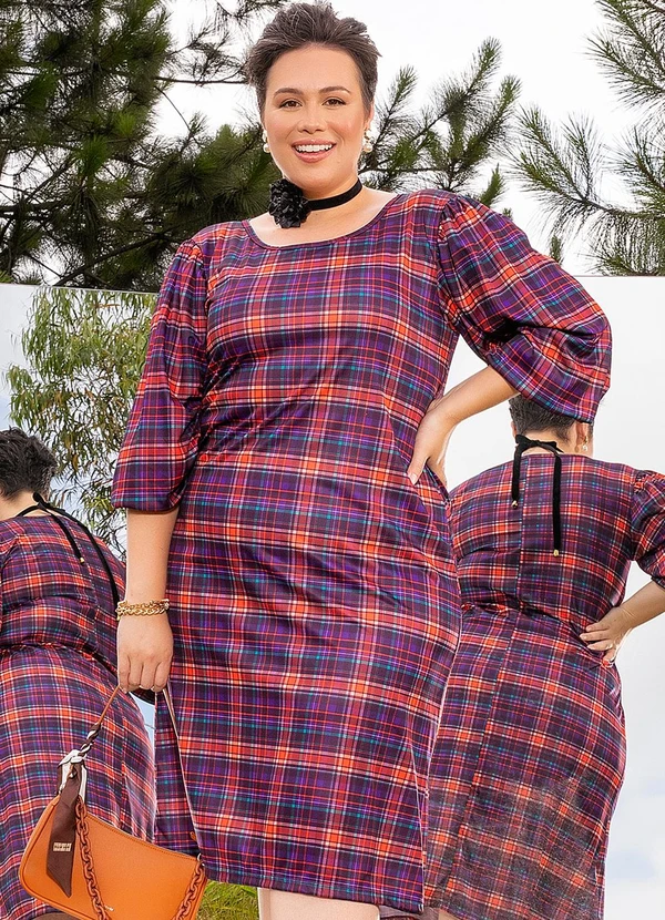 Marguerite - Vestido Xadrez Vibrante em Jersey Acetinado 5