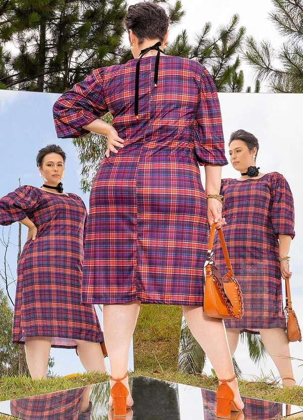 Marguerite - Vestido Xadrez Vibrante em Jersey Acetinado 2