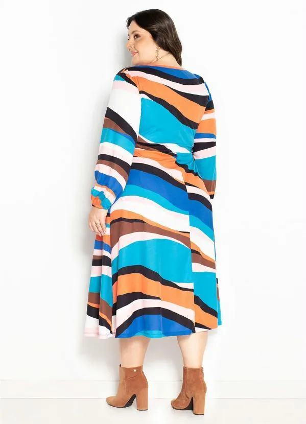 Marguerite - Vestido Zebra Azul com Franzido Plus Size 2