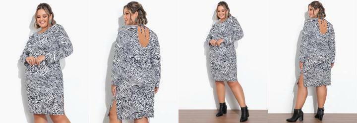 Vestido Zebra com Amarrao Plus Size