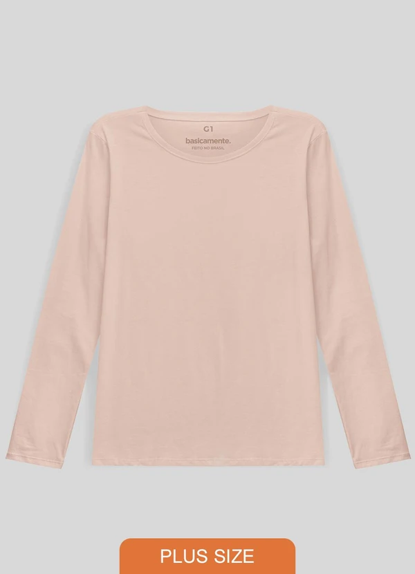 Basicamente - Camiseta Babylook Manga Longa Gola C Plus Rosa