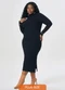 Lisamour - Vestido Midi Canelado de Manga Longa Preto - variação: Preto
