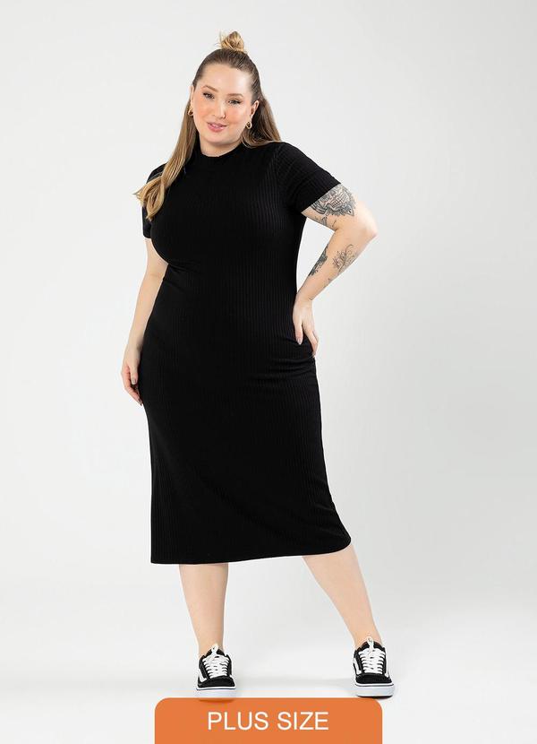 Cativa - Vestido Plus Size Tubinho Canelado Preto