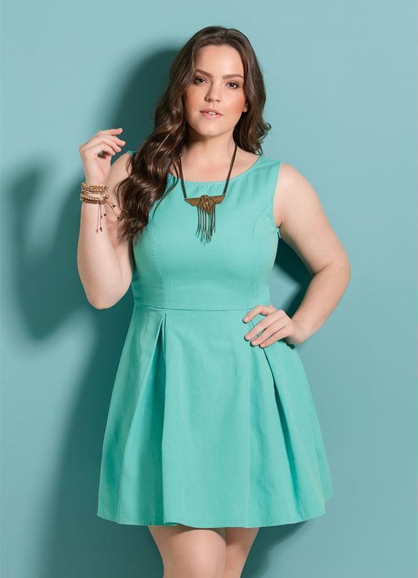 Quintess - Vestido Quintess Godê Turquesa Plus Size