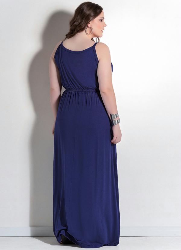 Quintess - Vestido Longo Marinho Detalhe Étnico Plus Size 2