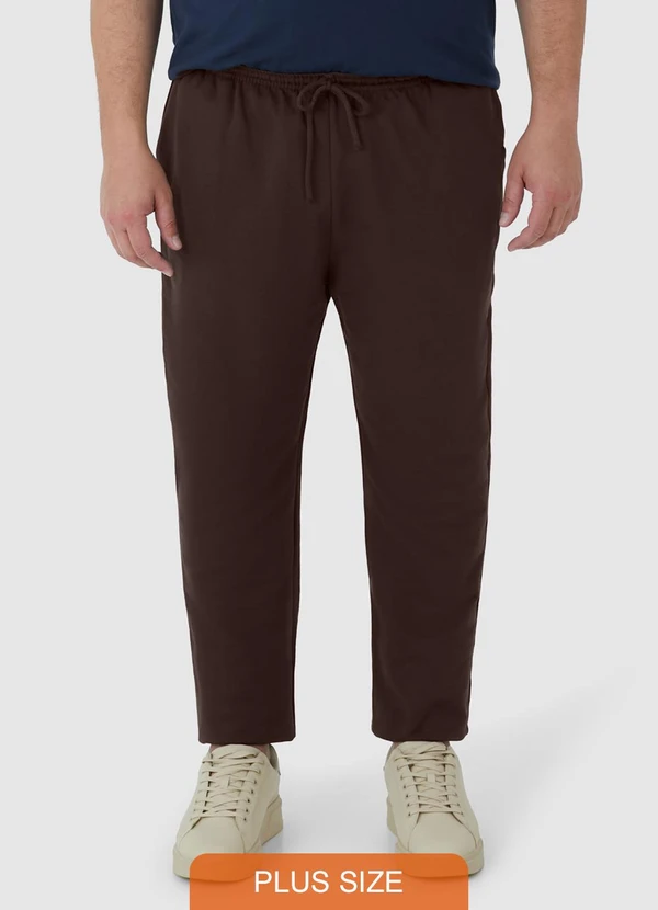 Malwee - Calça Reta em Moletom Plus Marrom