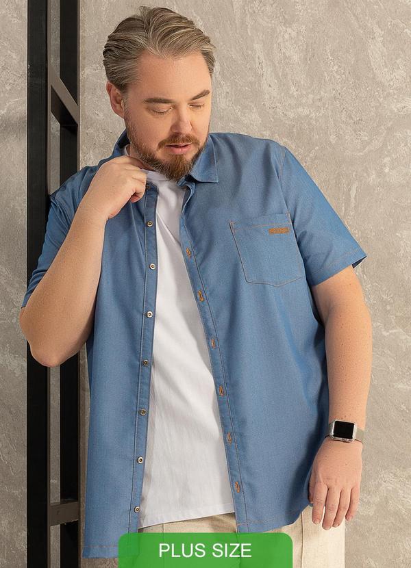 Exco Plus Size - Camisa Manga Curta em Jeans Azul