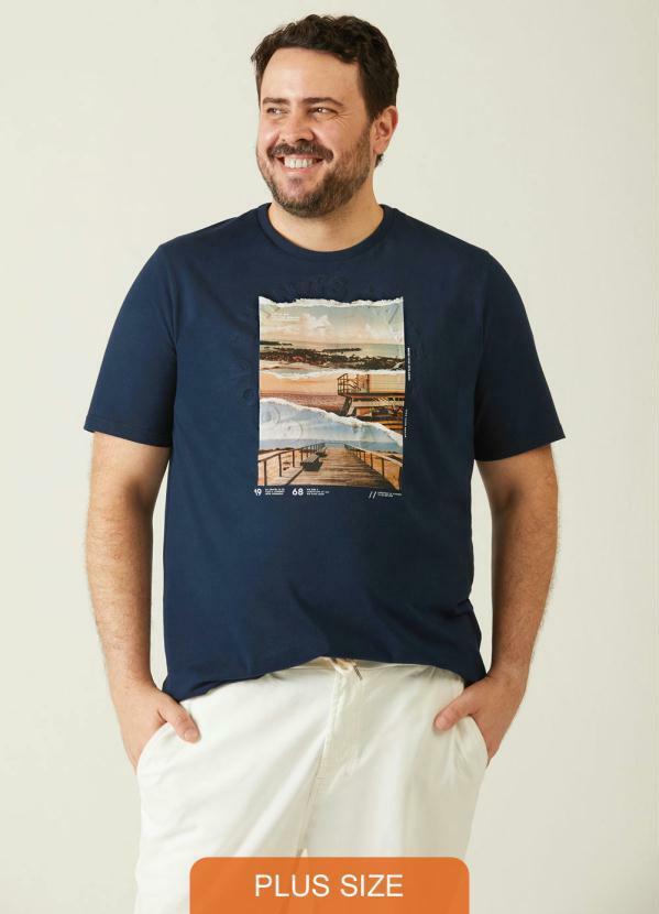 Malwee Plus - Camiseta Azul Escuro Masculina Beach