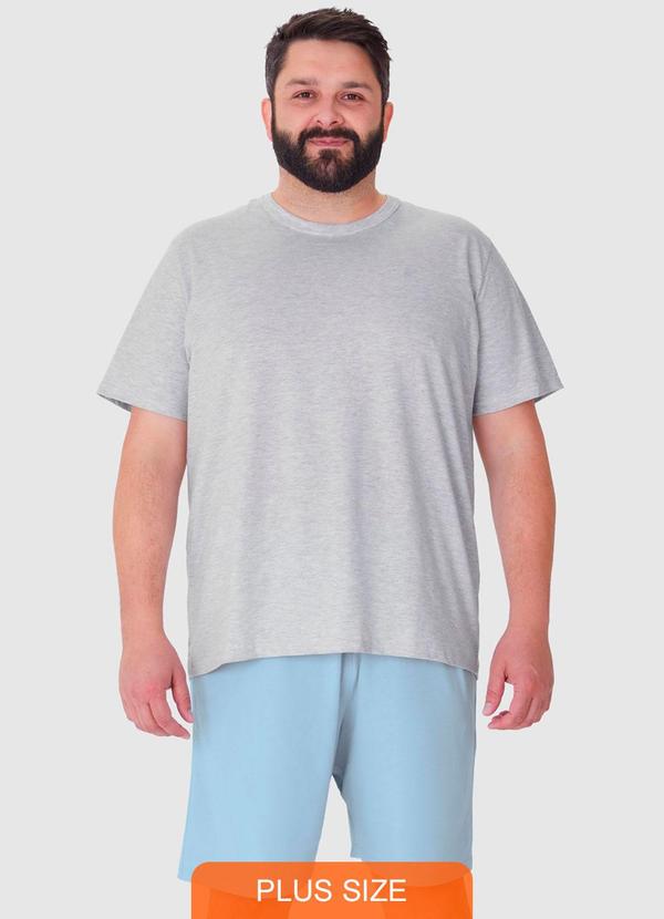 Malwee - Pijama Cinza Claro Curto com Bordado Plus