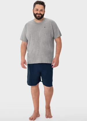 Malwee - Pijama Cinza Curto com Bordado Plus - MALWEE