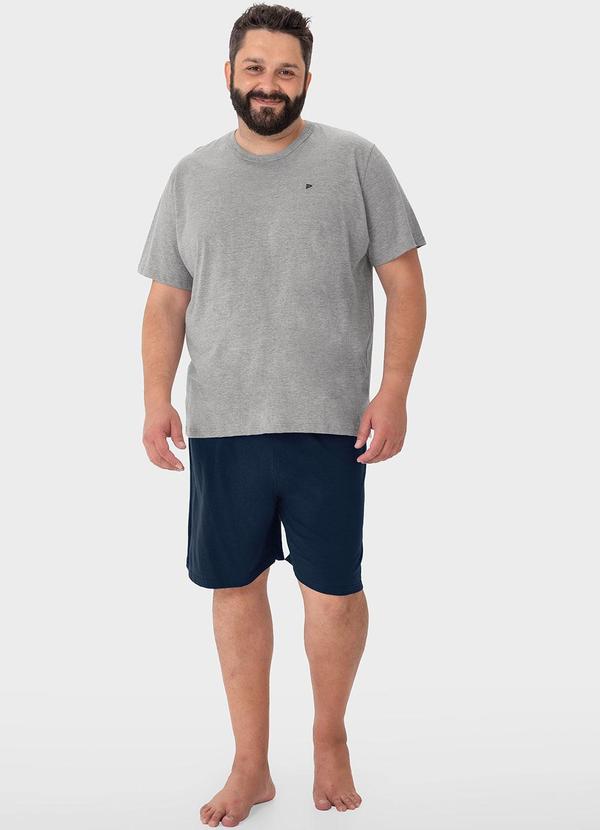 Malwee - Pijama Cinza Curto com Bordado Plus 1