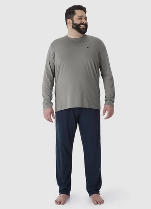 Malwee - Pijama Longo com Bordado Plus Cinza - MALWEE