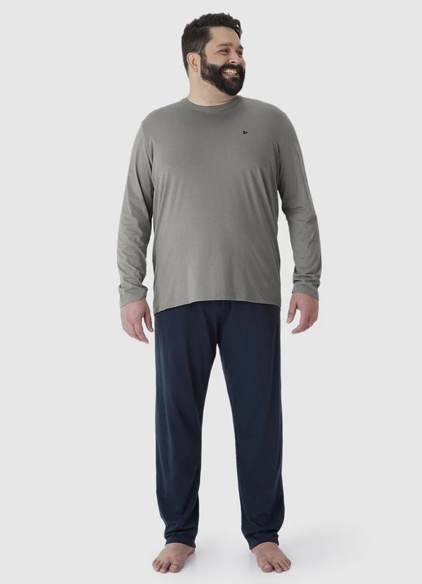 Malwee - Pijama Longo com Bordado Plus Cinza