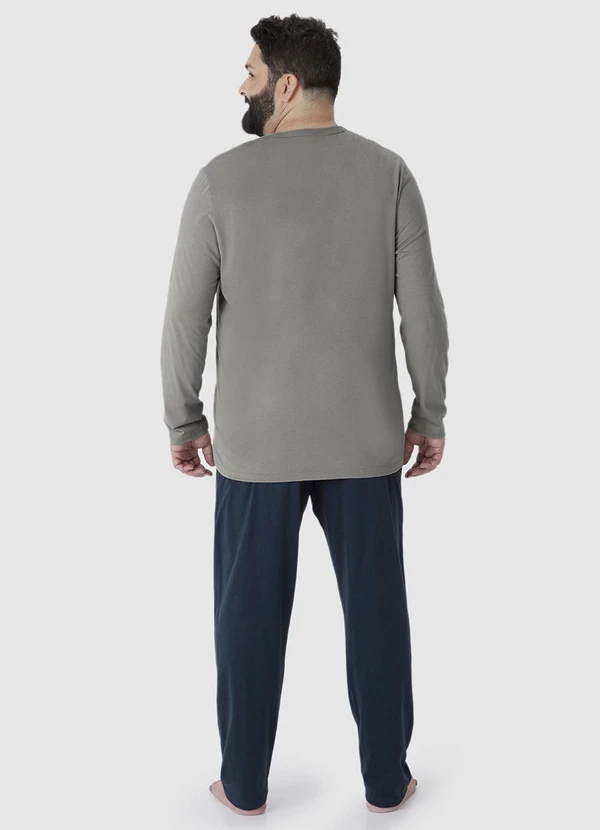 Malwee - Pijama Longo com Bordado Plus Cinza 2