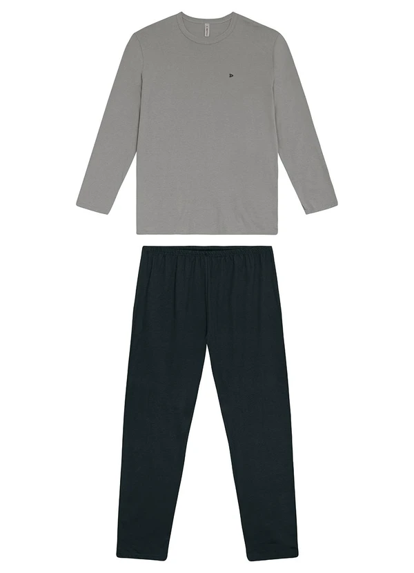 Malwee - Pijama Longo com Bordado Plus Cinza 3