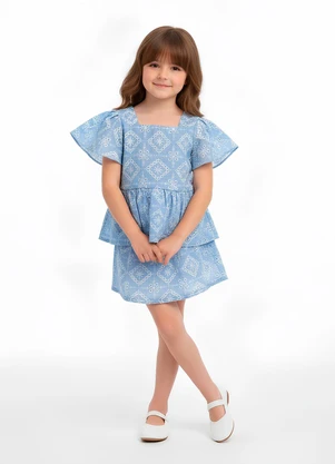 Amada - Bata com Babados em Bordado Azul - AMADA