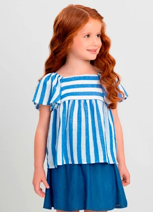 Bata Infantil Listrado para Menina Quimby Azul - QUIMBY