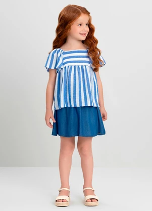 Bata Infantil Listrado para Menina Quimby Azul - QUIMBY