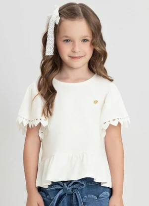 Up Baby - Bata Infantil Manga Curta com Renda Branco - UP BABY