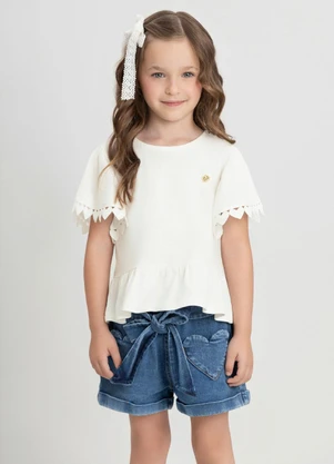Up Baby - Bata Infantil Manga Curta com Renda Branco - UP BABY