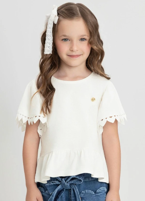 Up Baby - Bata Infantil Manga Curta com Renda Branco