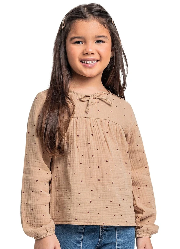 Quimby - Bata Manga Longa para Menina Marrom