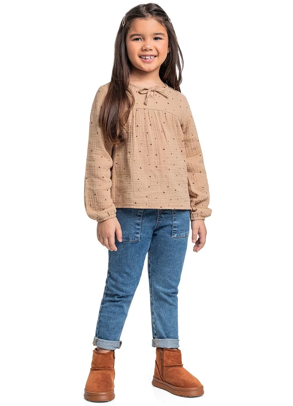 Quimby - Bata Manga Longa para Menina Marrom 2