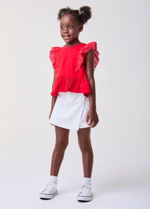 Bimbi - Bata Vermelha Bordado Inglês nas Mangas Vermelho - BIMBI