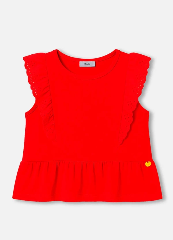 Bimbi - Bata Vermelha Bordado Inglês nas Mangas Vermelho 3