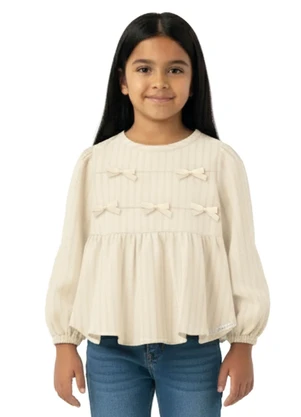 Carinhoso - Blusa Bata com Laços Off White - CARINHOSO