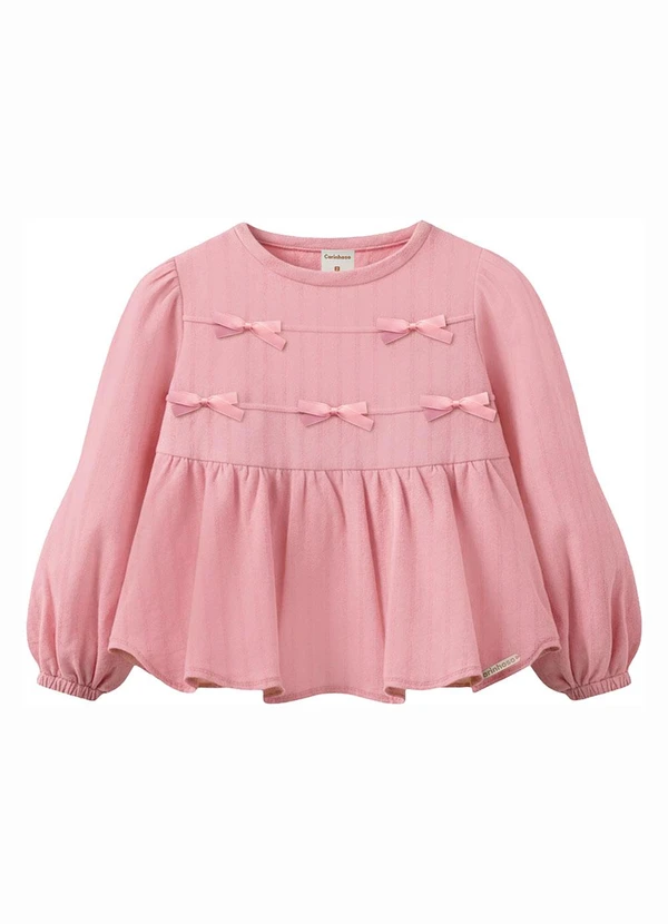 Carinhoso - Blusa Bata com Laços Rosa