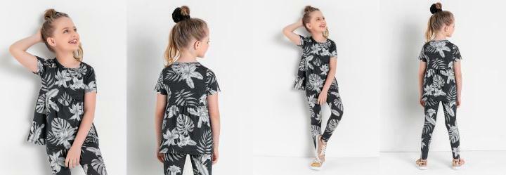 Blusa Infantil Floral Dark com Recorte
