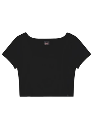 Blusa Cropped Básica para Menina Gloss Preto - GLOSS