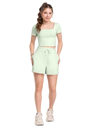 Blusa Cropped Básica para Menina Gloss Verde - GLOSS