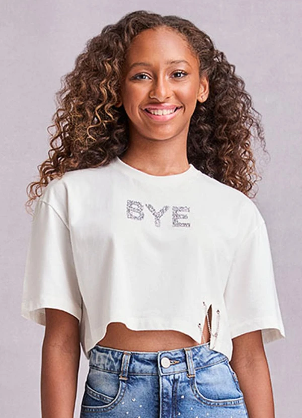 I Am - Blusa Cropped Bye com Correntes Off White 1