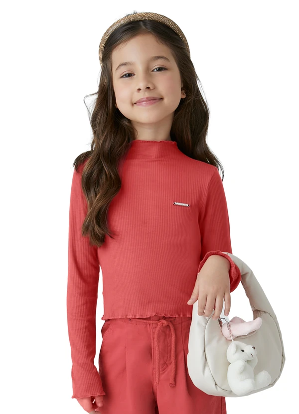 Carinhoso - Blusa Cropped Canelada Menina Laranja