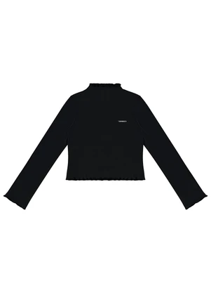 Carinhoso - Blusa Cropped Canelada Menina Preto - CARINHOSO