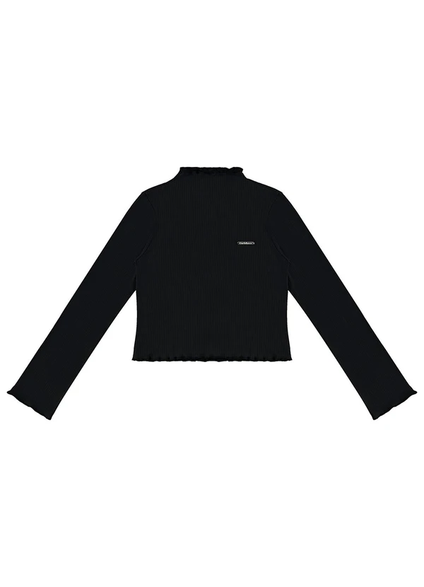 Carinhoso - Blusa Cropped Canelada Menina Preto