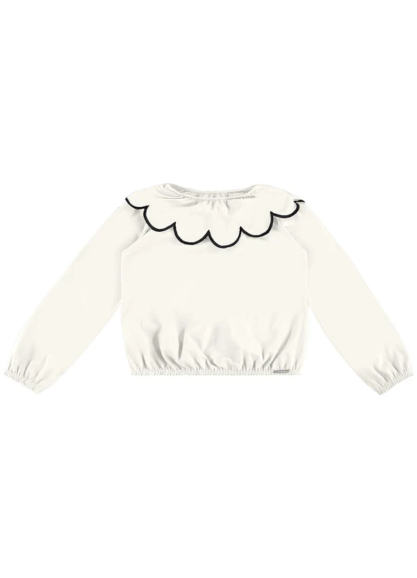 Carinhoso - Blusa Cropped com Bordado Menina Bege