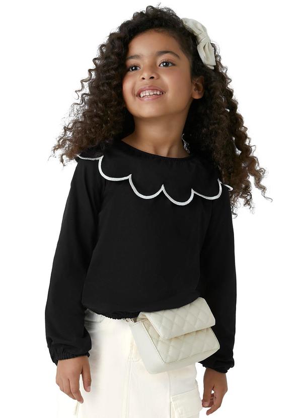 Carinhoso - Blusa Cropped com Bordado Menina Preto 1