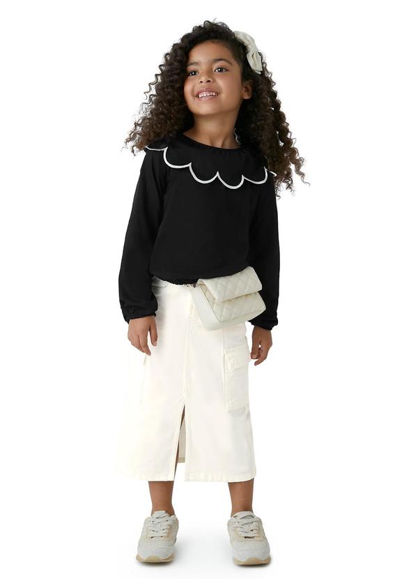 Carinhoso - Blusa Cropped com Bordado Menina Preto 2