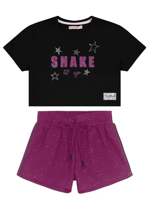 Trick Nick - Blusa Cropped com Shorts com Glitter Preto - TRICK NICK