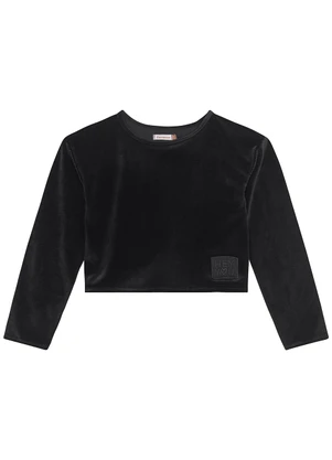 Carinhoso - Blusa Cropped em Cotelê Menina Preto - CARINHOSO