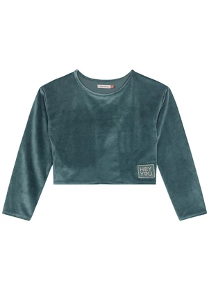 Carinhoso - Blusa Cropped em Cotelê Menina Verde - CARINHOSO