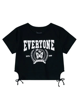 Young Class - Blusa Cropped em Cotton Infantil Menina Preto - YOUNG CLASS