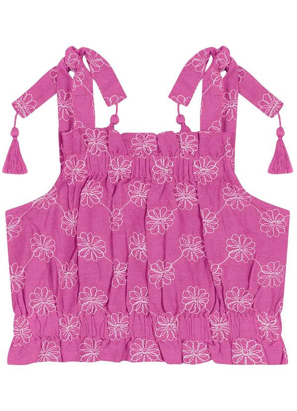 Carinhoso - Blusa Cropped em Linho Bordado Menina Roxo