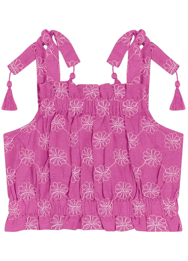 Carinhoso - Blusa Cropped em Linho Bordado Menina Roxo