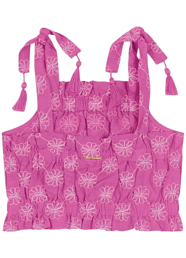 Carinhoso - Blusa Cropped em Linho Bordado Menina Roxo 2