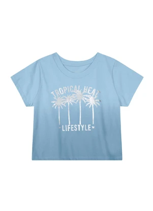 Young Class - Blusa Cropped em Malha Infantil Menina  Azul - YOUNG CLASS